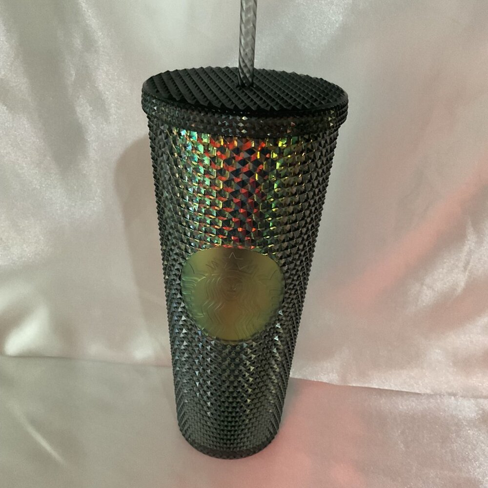 Starbucks Black Studded Iridescent 24 Oz Tumbler With Lid & Straw Reusable Cold